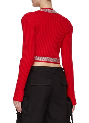 Back View - Click To Enlarge - DAVID KOMA - ‘HOT FIX’ CRYSTAL EMBELLISHMENT KNIT CROPPED WRAP TOP