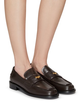 Figure View - Click To Enlarge - PEDDER RED - ‘PENNY’ METAL APPLIQUÉ ALMOND TOE LEATHER LOAFERS
