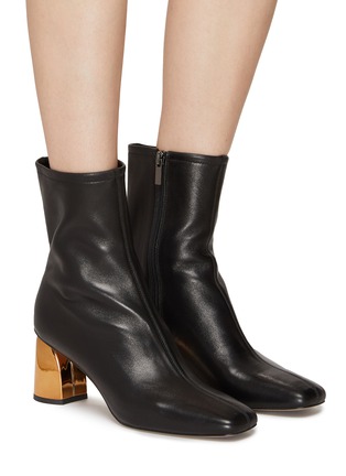 Figure View - Click To Enlarge - PEDDER RED - ‘SCARLET’ SQUARE TOE BLOCK HEEL LEATHER BOOTS