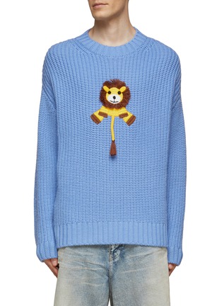 Main View - Click To Enlarge - ANGEL CHEN - LION EMBROIDERED CREWNECK WOOL KNITTED SWEATER