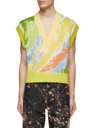 Main View - Click To Enlarge - ANGEL CHEN - JACQUARD CAP SLEEVE CROPPED KNIT VEST