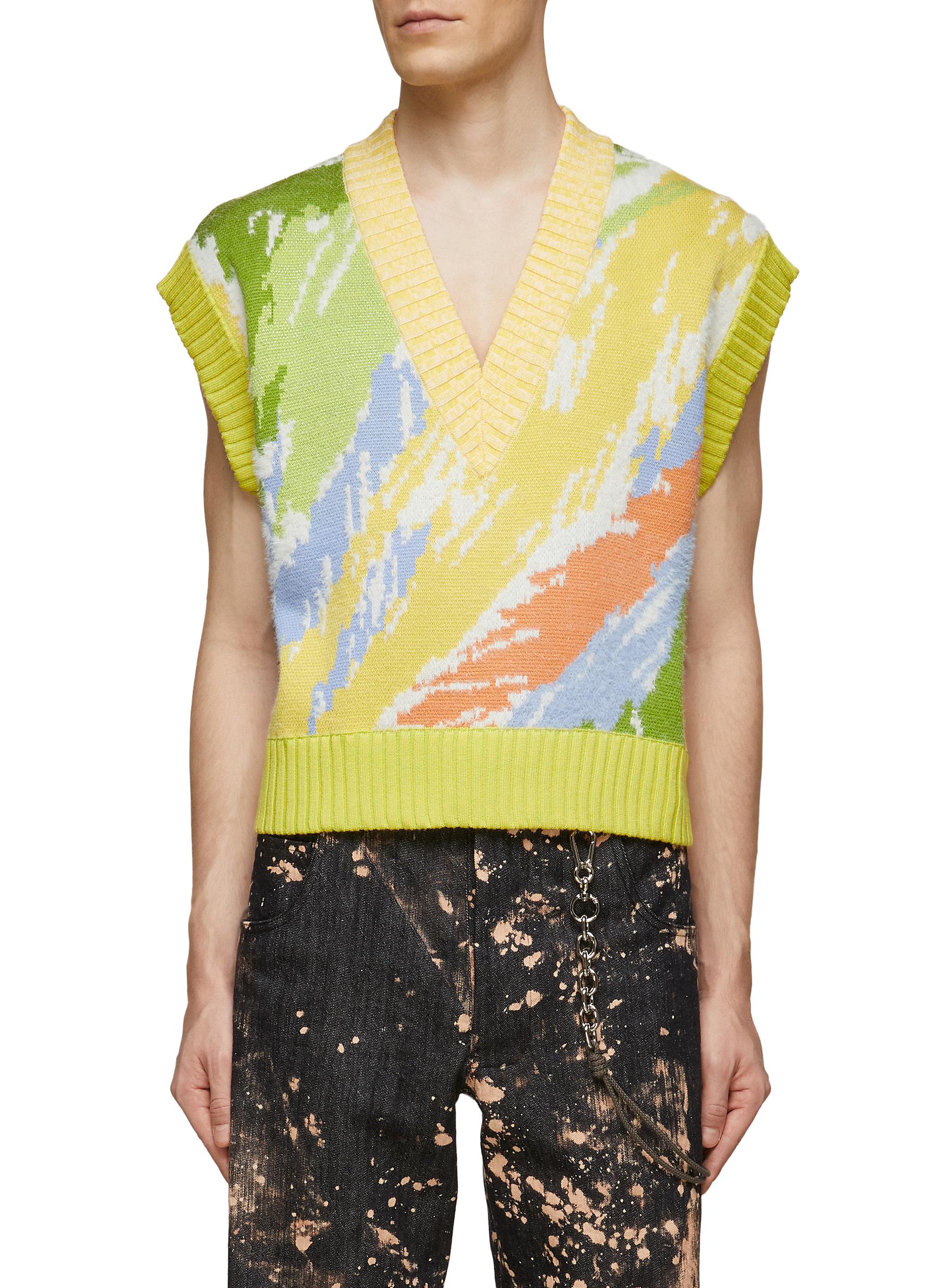 Angel Chen Jacquard Cap Sleeve Cropped Knit Vest In Green