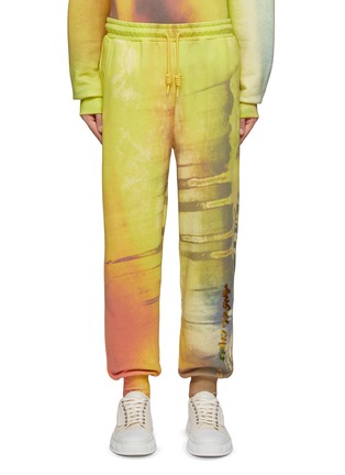 Main View - Click To Enlarge - ANGEL CHEN - TIE DYE LOGO PRINT DRAWSTRING ELASTICATED WAISTBAND SWEATPANT