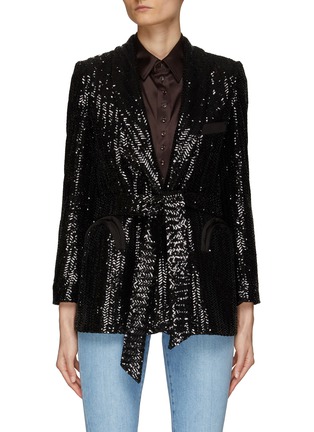Main View - Click To Enlarge - BLAZÉ MILANO - ‘ALL ABOUT YOU’ SHAWL COLLAR SEQUIN EMBELLISHED SELF TIE BLAZER