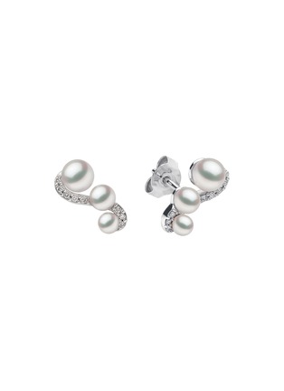 Main View - Click To Enlarge - YOKO LONDON - ‘Sleek’ Diamond Akoya Pearl 18K White Gold Earrings