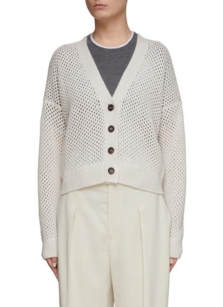 Main View - Click To Enlarge - BRUNELLO CUCINELLI - LONG SLEEVE DIAMANTE NET CASHMERE SILK BLEND KNIT CARDIGAN