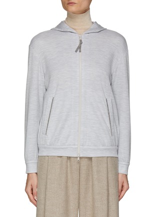 Main View - Click To Enlarge - BRUNELLO CUCINELLI - Beaded Detailing Cotton Silk Blend Hooded Track Jacket