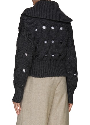 Back View - Click To Enlarge - BRUNELLO CUCINELLI - Sailor Collar Openwork Cable Knit Zip Up Cardigan