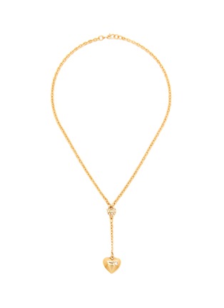 Main View - Click To Enlarge - LANE CRAWFORD VINTAGE ACCESSORIES - DIAMANTE GOLD-TONED METAL DOUBLE HEART MOTIF LARIAT NECKLACE