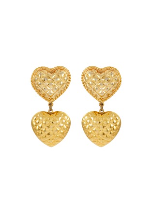 Main View - Click To Enlarge - LANE CRAWFORD VINTAGE ACCESSORIES - Carolee Quilted Gold Toned Metal Heart Drop Earrings