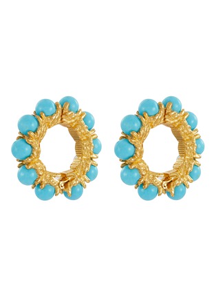 Main View - Click To Enlarge - LANE CRAWFORD VINTAGE ACCESSORIES - Faux Turquoise Gold-Toned Metal Hoop Earrings