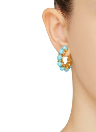 Figure View - Click To Enlarge - LANE CRAWFORD VINTAGE ACCESSORIES - Faux Turquoise Gold-Toned Metal Hoop Earrings
