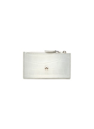 Main View - Click To Enlarge - ALEXANDER MCQUEEN - SKULL DETAIL HIMALAYAN CROC EMBOSSED LEATHER POUCH CARDHOLDER