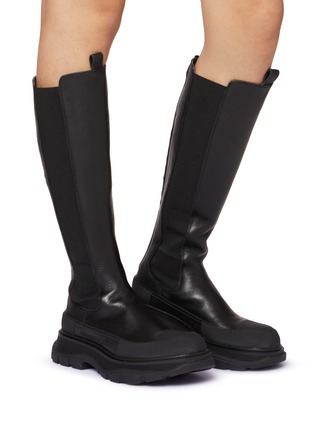Figure View - Click To Enlarge - ALEXANDER MCQUEEN - KNEE HIGH CALF LEATHER CHELSEA BOOTS