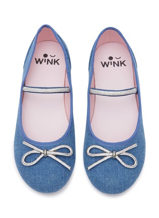 Figure View - Click To Enlarge - WINK - ‘MAPLE’ CRYSTAL KNOT DENIM BALLERINA SHOES