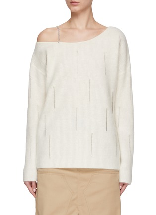 Main View - Click To Enlarge - CRUSH COLLECTION - OFF SHOULDER SPARKLING STRAP CASHMERE SWEATER