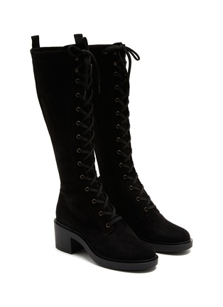 Detail View - Click To Enlarge - GIANVITO ROSSI - ‘Foster’ Suede Lace Up Tall Boots