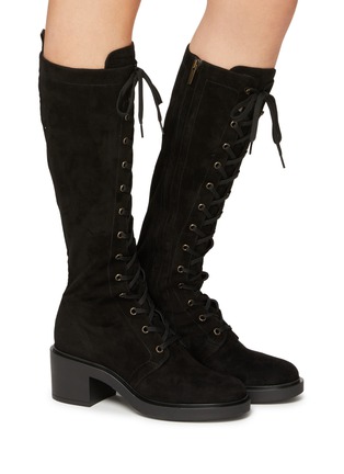 Figure View - Click To Enlarge - GIANVITO ROSSI - ‘Foster’ Suede Lace Up Tall Boots