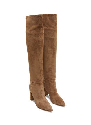 Detail View - Click To Enlarge - GIANVITO ROSSI - 85 POINT TOE SUEDE OVER-THE-KNEE BOOTS
