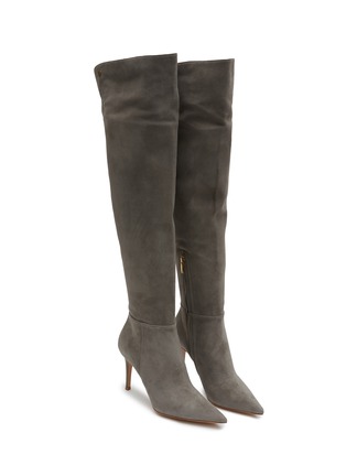 Detail View - Click To Enlarge - GIANVITO ROSSI - 85 POINT TOE SUEDE OVER-THE-KNEE BOOTS