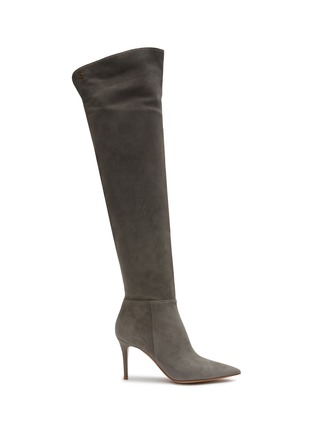 Main View - Click To Enlarge - GIANVITO ROSSI - 85 POINT TOE SUEDE OVER-THE-KNEE BOOTS