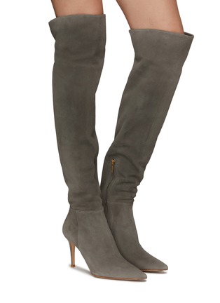 Figure View - Click To Enlarge - GIANVITO ROSSI - 85 POINT TOE SUEDE OVER-THE-KNEE BOOTS