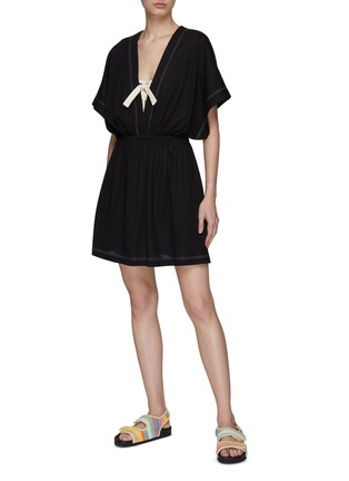Figure View - Click To Enlarge - ERES - ‘CHARLY’ V-NECK CAP SLEEVE MINI BEACH DRESS