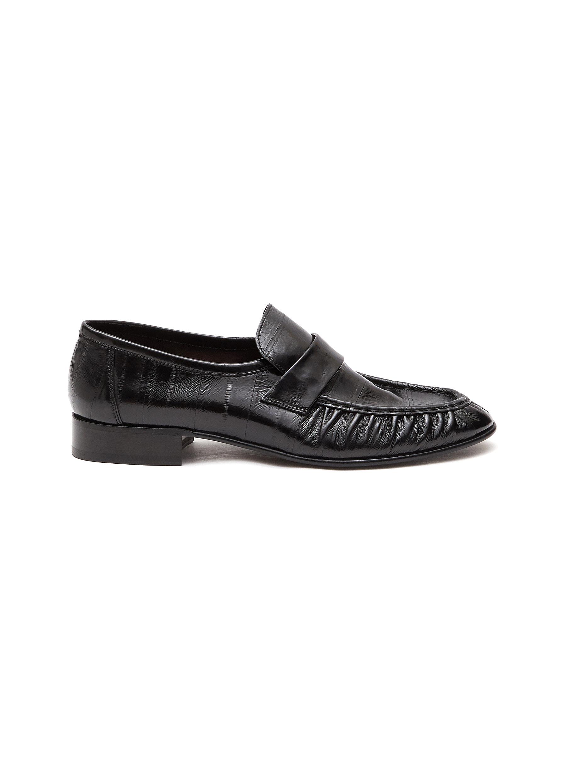 THE ROW ALMOND TOE FLAT EEL SKIN LEATHER LOAFERS