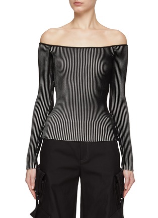 Main View - Click To Enlarge - EYTYS - ‘REED’ OFF THE SHOULDER LONG SLEEVE RIBBED KNIT TOP