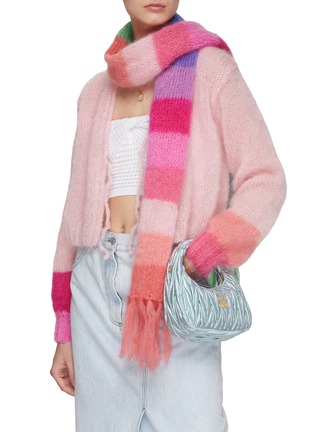 Figure View - Click To Enlarge - ROSE CARMINE - 12-COLOUR FRINGED SCARF