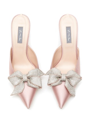 Detail View - Click To Enlarge - SJP BY SARAH JESSICA PARKER - ‘Paley’ 70 Crystal-Embellished Bow Satin Heeled Mules