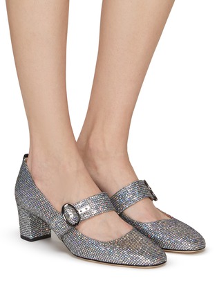 Figure View - Click To Enlarge - SJP BY SARAH JESSICA PARKER - ‘Tartt’ 50 Buckled Strap Glittered Mesh Mary Jane Heels