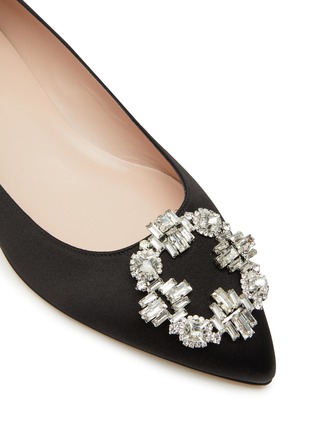 Detail View - Click To Enlarge - SJP BY SARAH JESSICA PARKER - ‘Sonnet’ Crystal-Embellished Buckle Satin Point Toe Flats