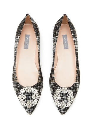 Detail View - Click To Enlarge - SJP BY SARAH JESSICA PARKER - ‘Sonnet’ Crystal-Embellished Buckle Tweed Point Toe Flats