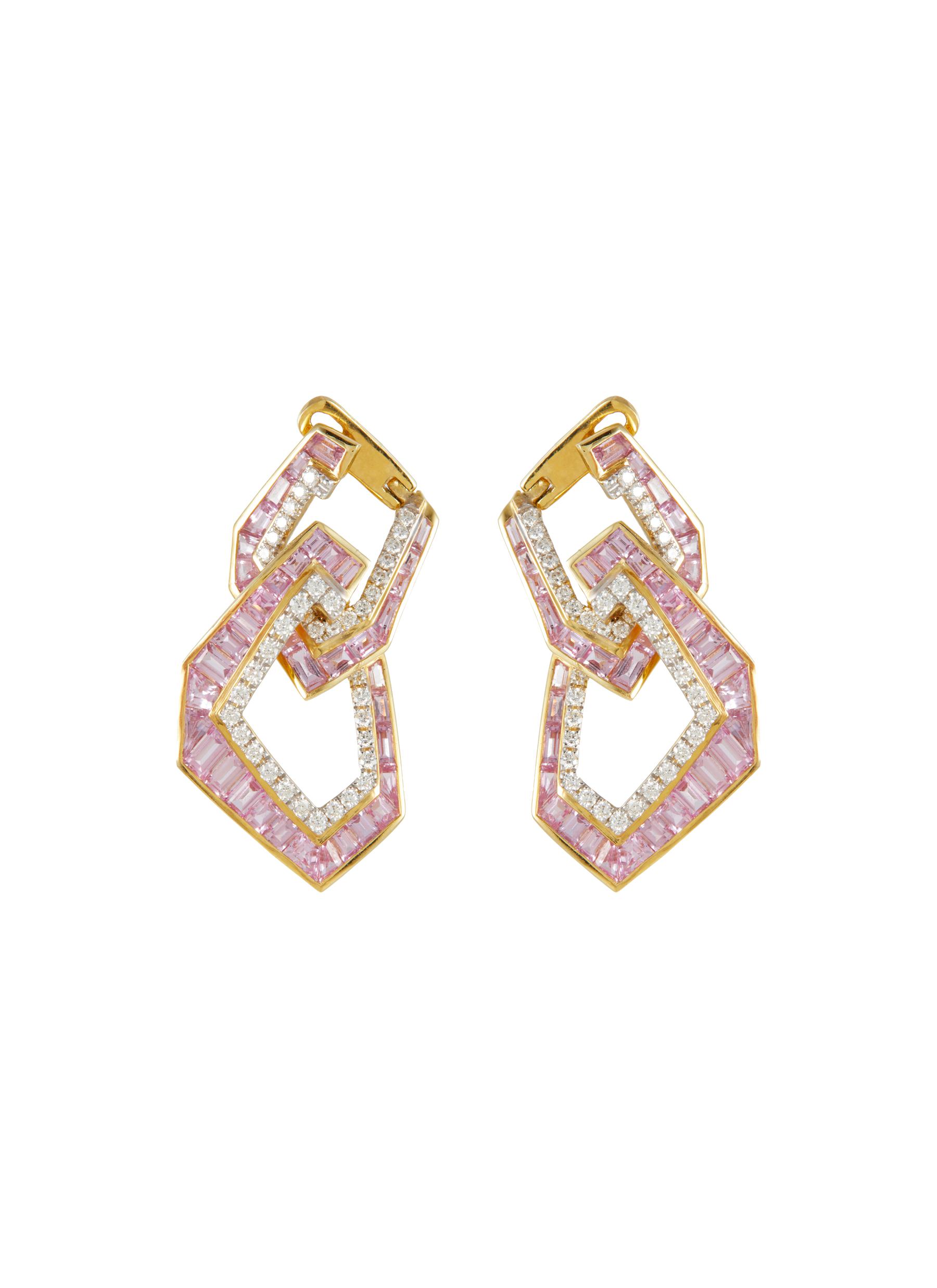 â€˜Origami Link No.5’ Diamond Pink Sapphire 18K Gold Earrings