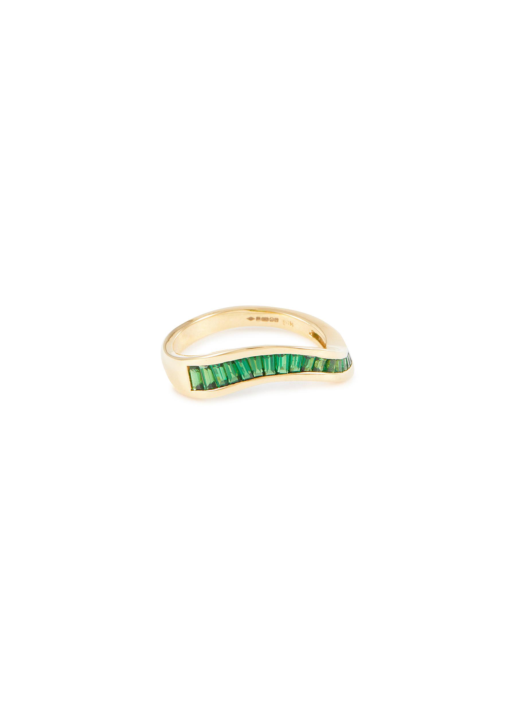 KAVANT & SHARART ‘Talay' Baguette Cut Tsavorite 18K Gold Wave Ring