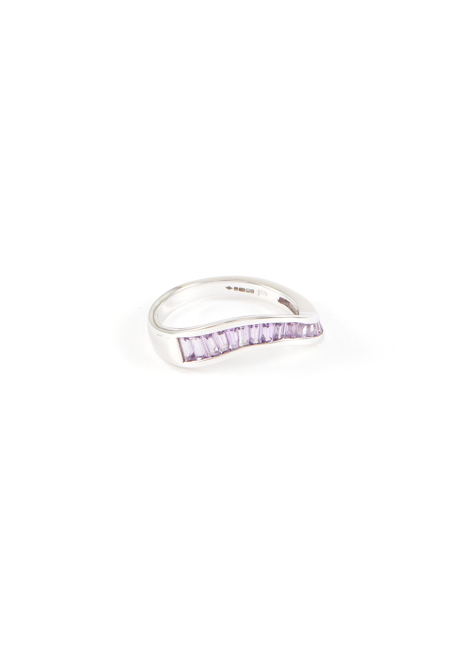 KAVANT & SHARART ‘Talay' Baguette Cut Purple Sapphire 18K White Gold Wave Ring