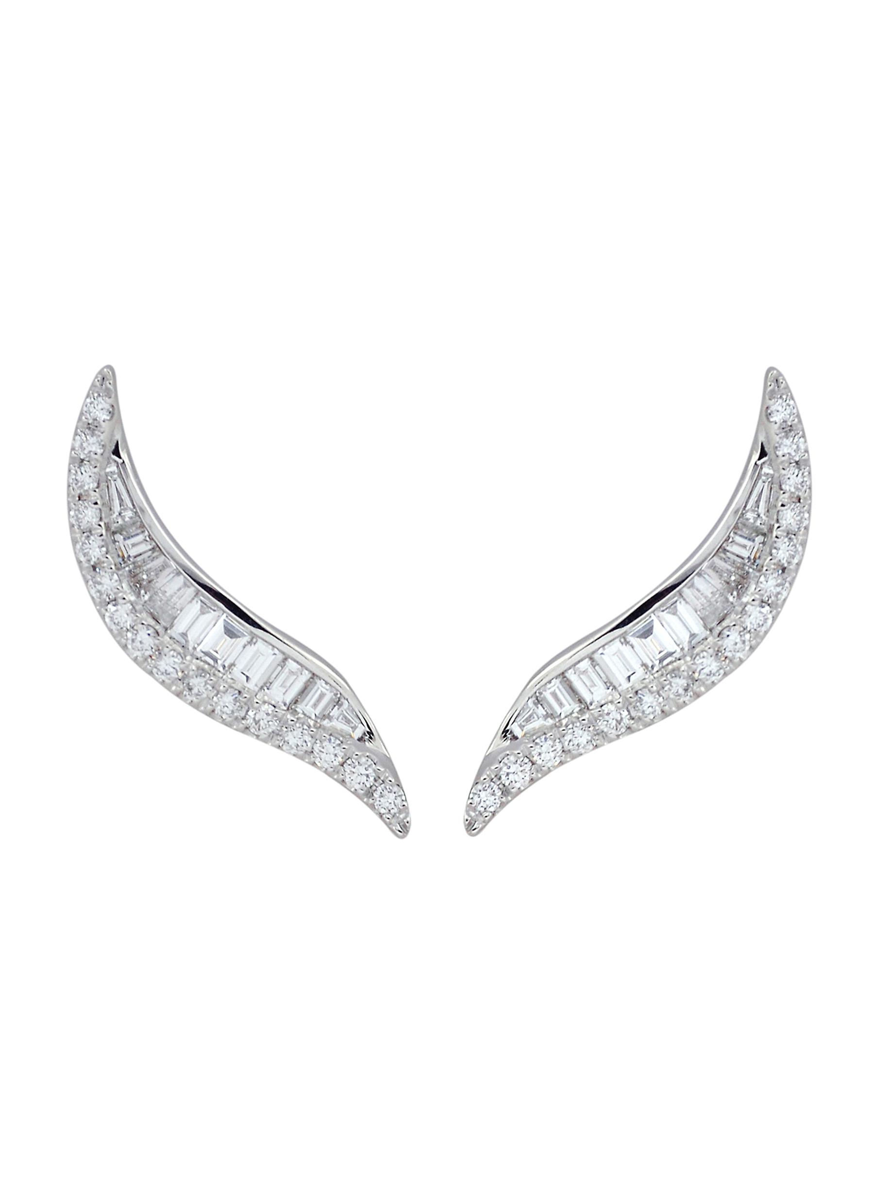 KAVANT & SHARART ‘Talay' Diamond 18K White Gold Wave Stud Earrings