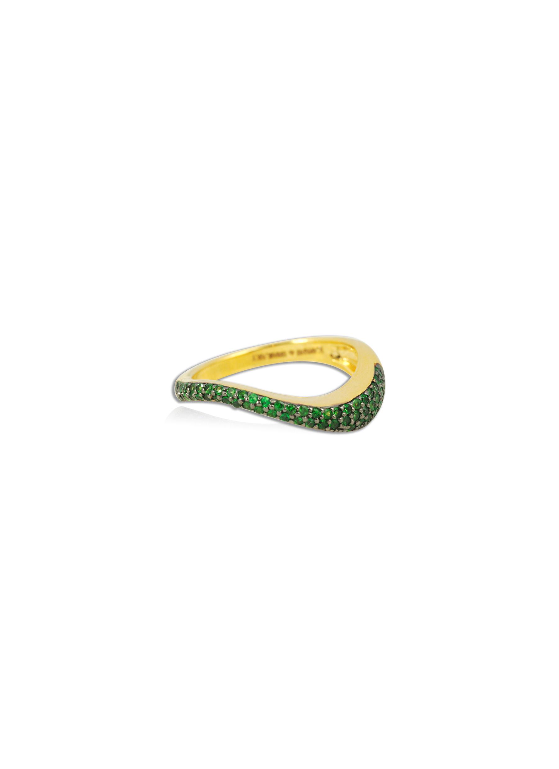 KAVANT & SHARART ‘Talay' Micro Tsavorite Pavé 18K Gold Wave Ring