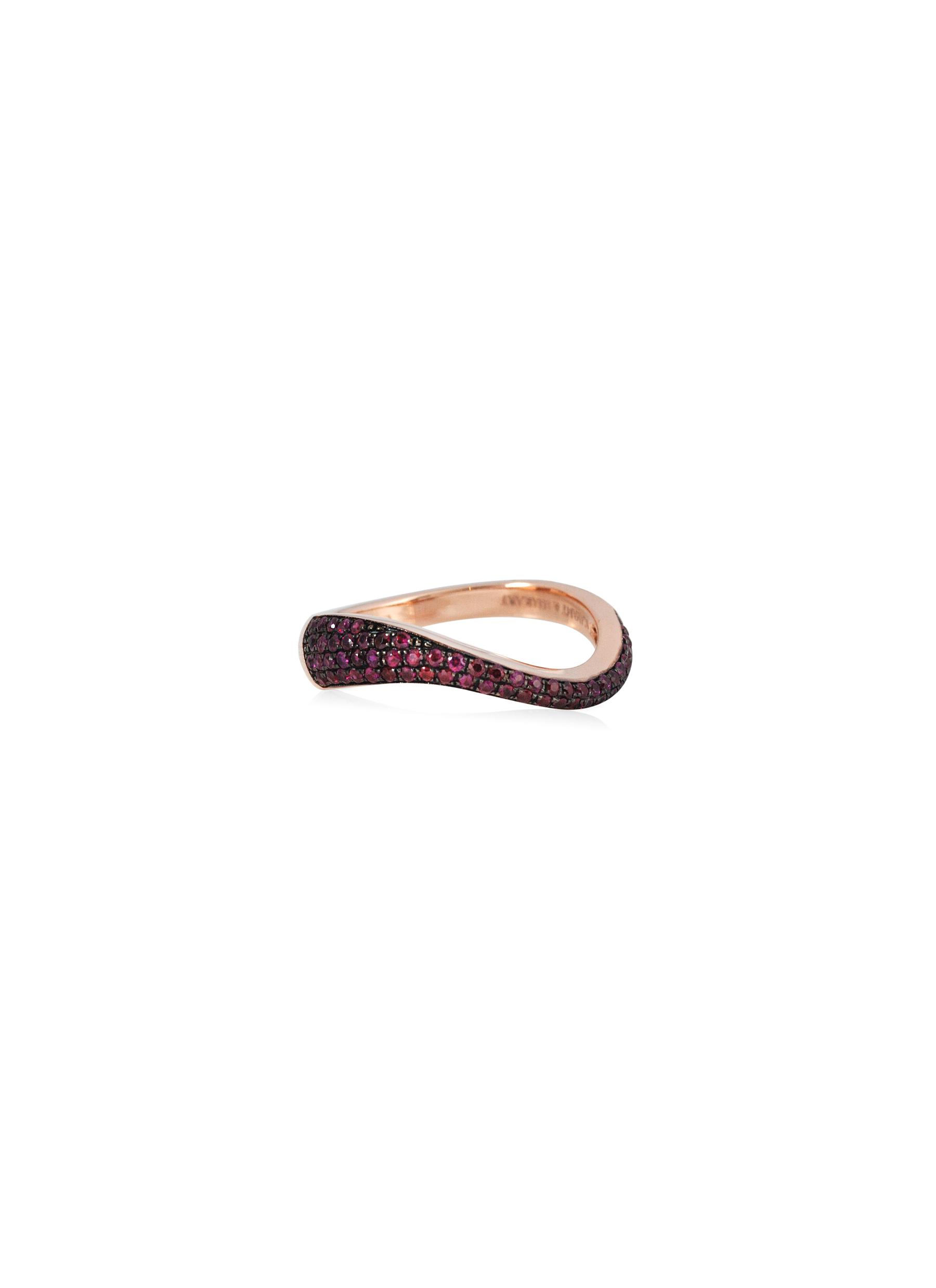 KAVANT & SHARART ‘Talay' Micro Ruby Pavé 18K Rose Gold Wave Ring