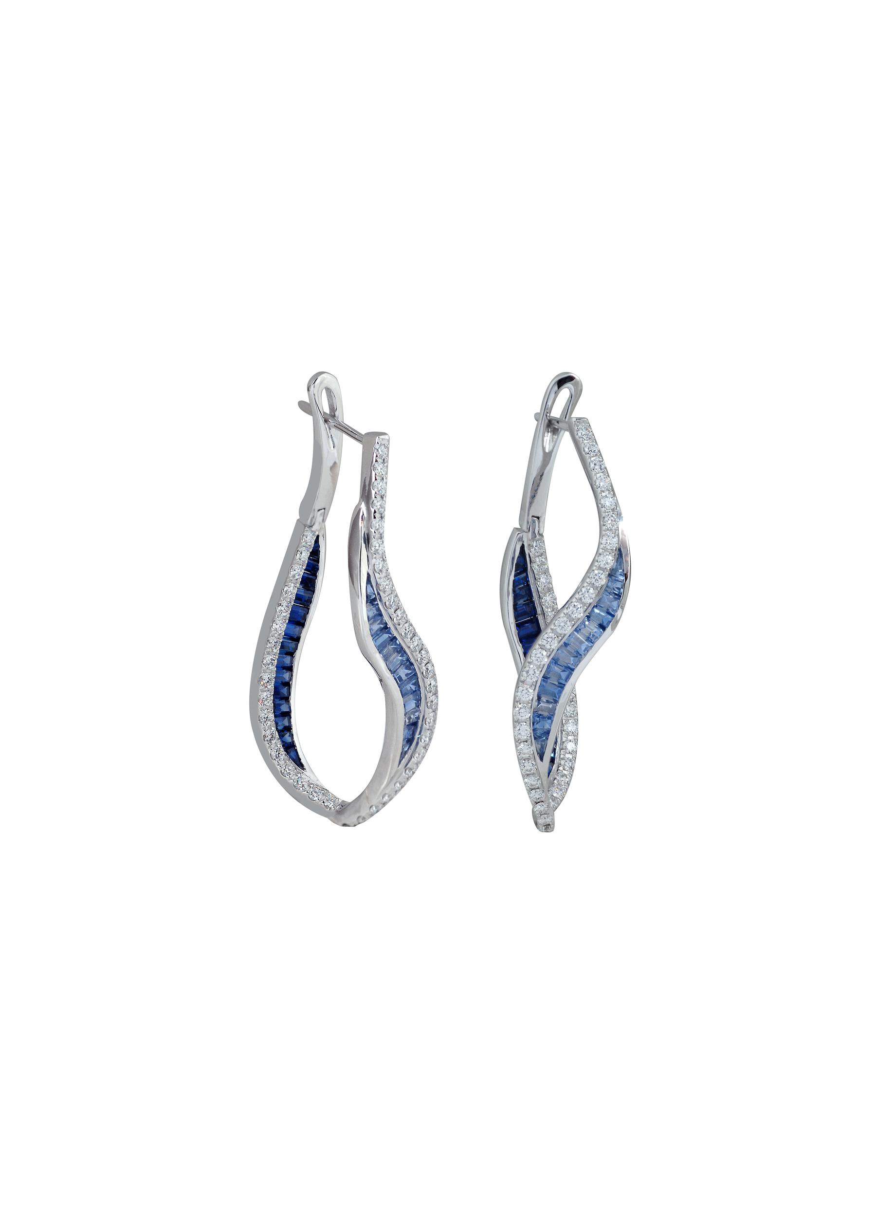 ‘Talay' Diamond Sapphire 18K White Gold Hoop Earrings