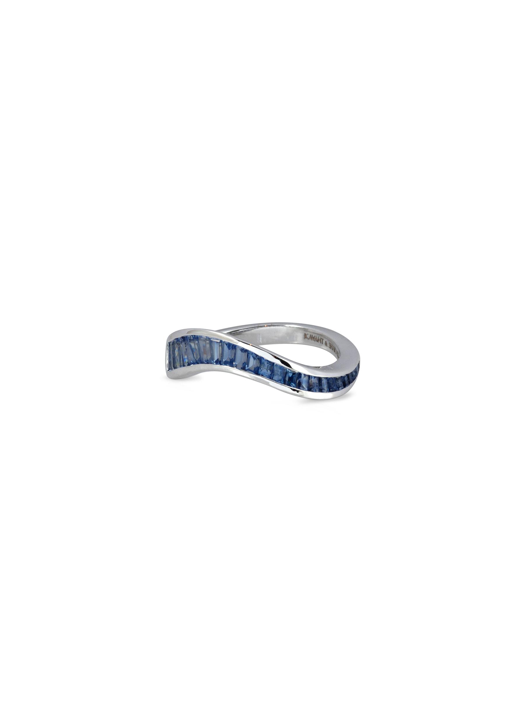 KAVANT & SHARART ‘Talay' Baguette Cut Sapphire 18K White Gold Wave Ring