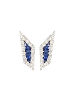 Main View - Click To Enlarge - KAVANT & SHARART - ‘Origami’ Diamond Sapphire 18K White Gold Palm Leaf Earrings