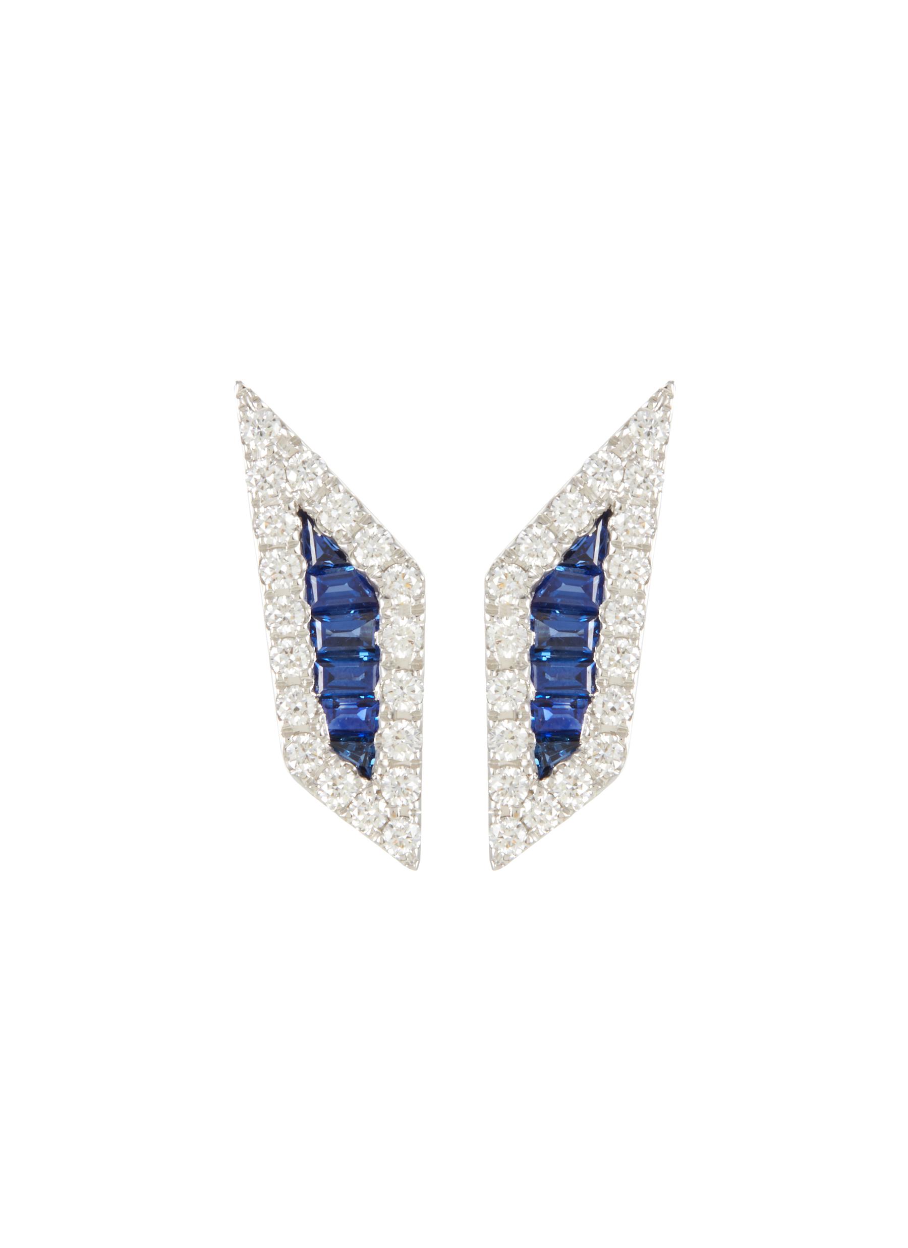 KAVANT & SHARART ‘Origami' Diamond Sapphire 18K White Gold Palm Leaf Earrings