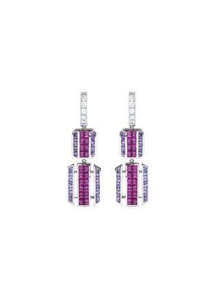Main View - Click To Enlarge - KAVANT & SHARART - ‘GeoArt’ Diamond Pink And Purple Sapphire 18K White Gold Drop Earrings