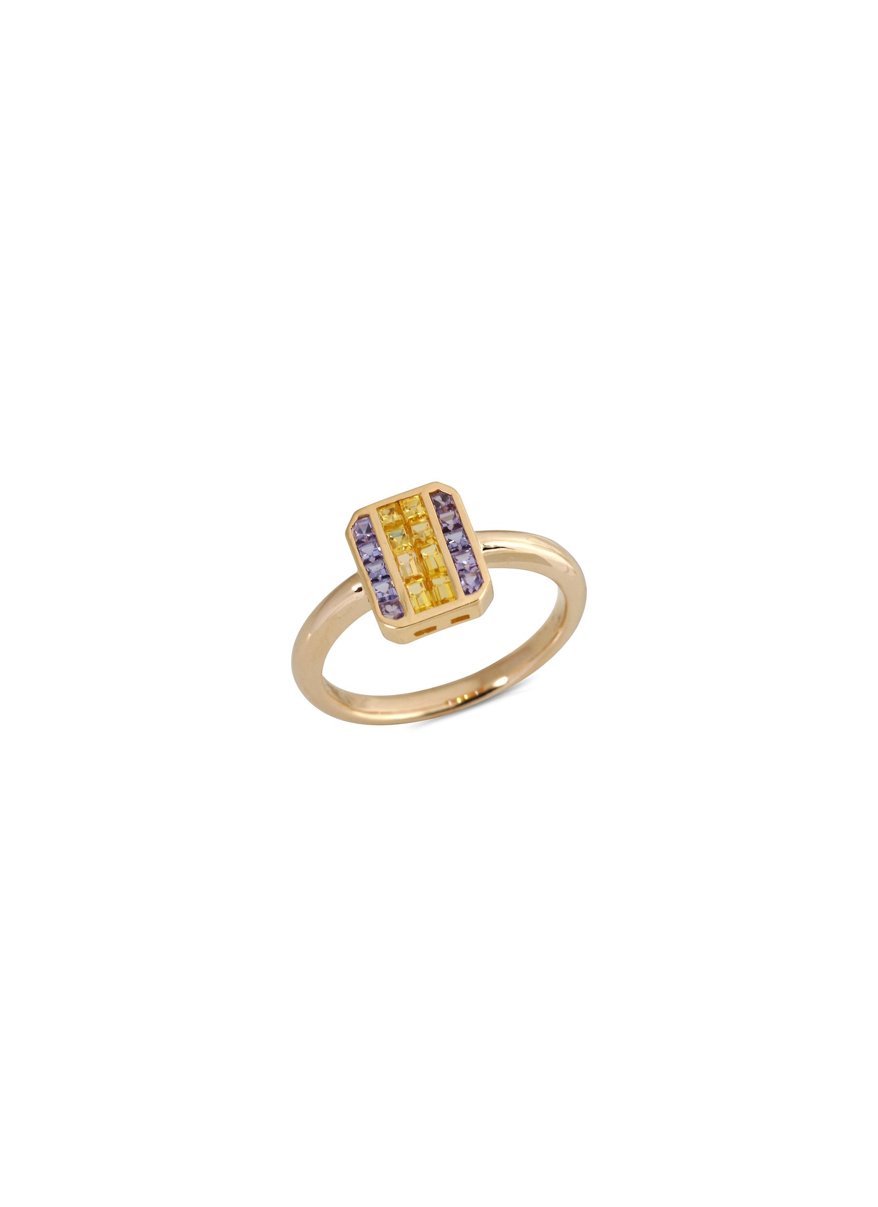 KAVANT & SHARART ‘GeoArt' Yellow And Purple Sapphire 18K Gold Ring