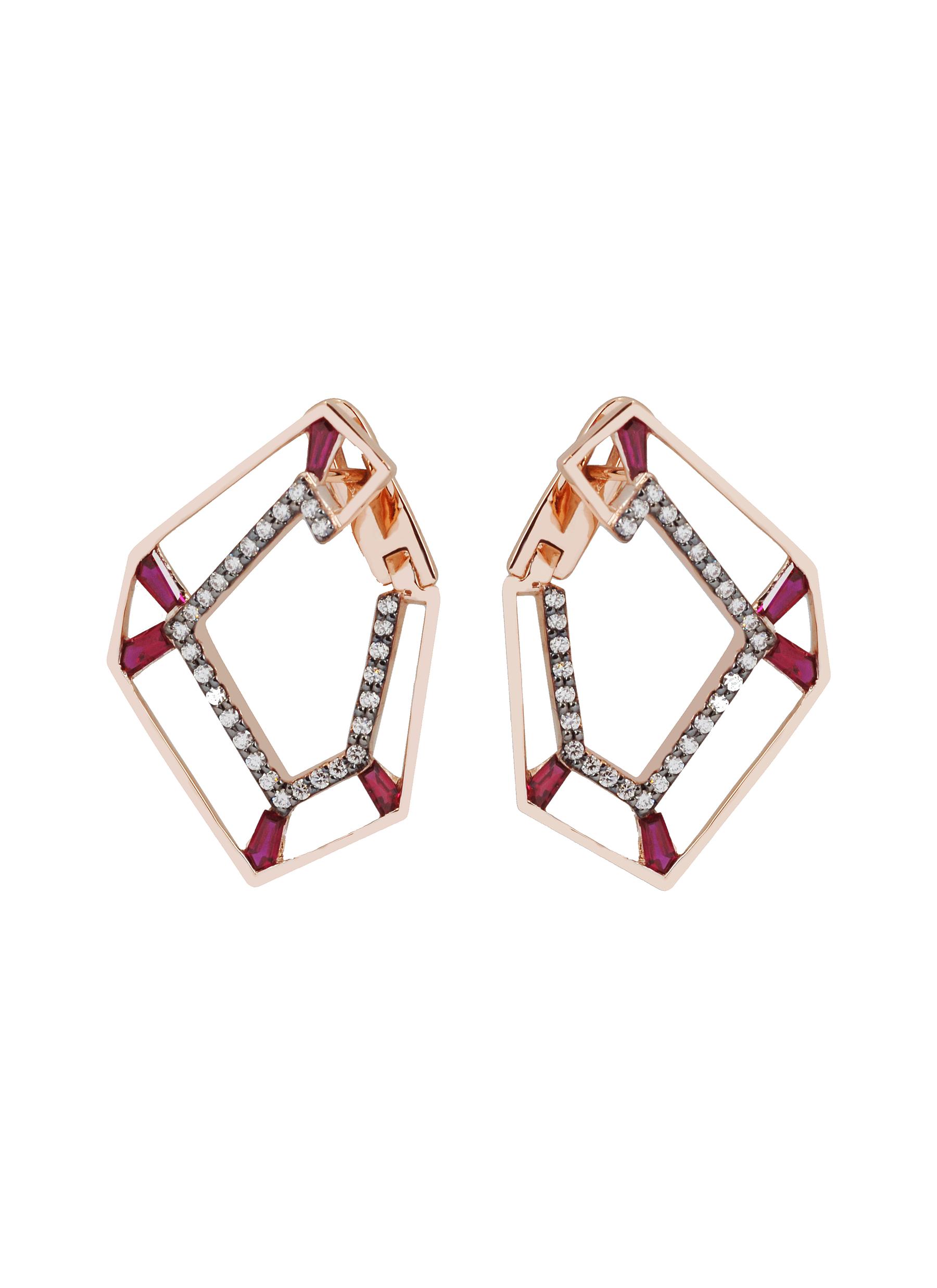 â€˜Origami Link No.5’ Brown Diamond Ruby 18K Rose Gold Earrings