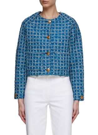 Main View - Click To Enlarge - ST. JOHN - Chequered Tweed Round Neck Jacket