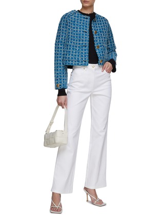 Figure View - Click To Enlarge - ST. JOHN - Chequered Tweed Round Neck Jacket
