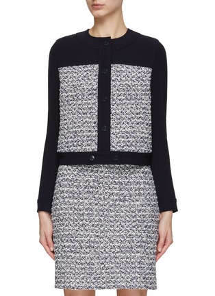 Main View - Click To Enlarge - ST. JOHN - TWEED PANEL CREWNECK LONG SLEEVE JACKET